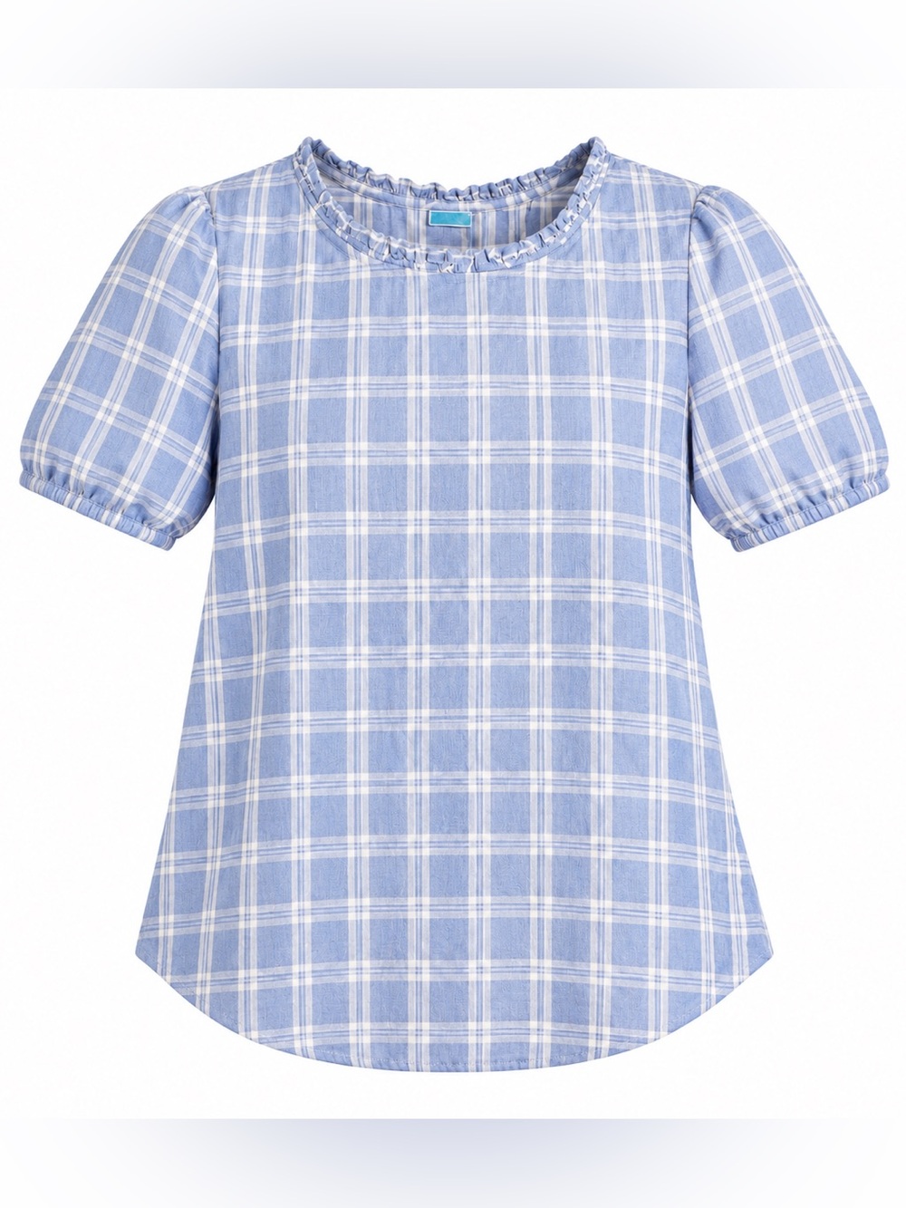 Draper James Cotton Linen Blue Gingham Check Short Sleeve Top Small